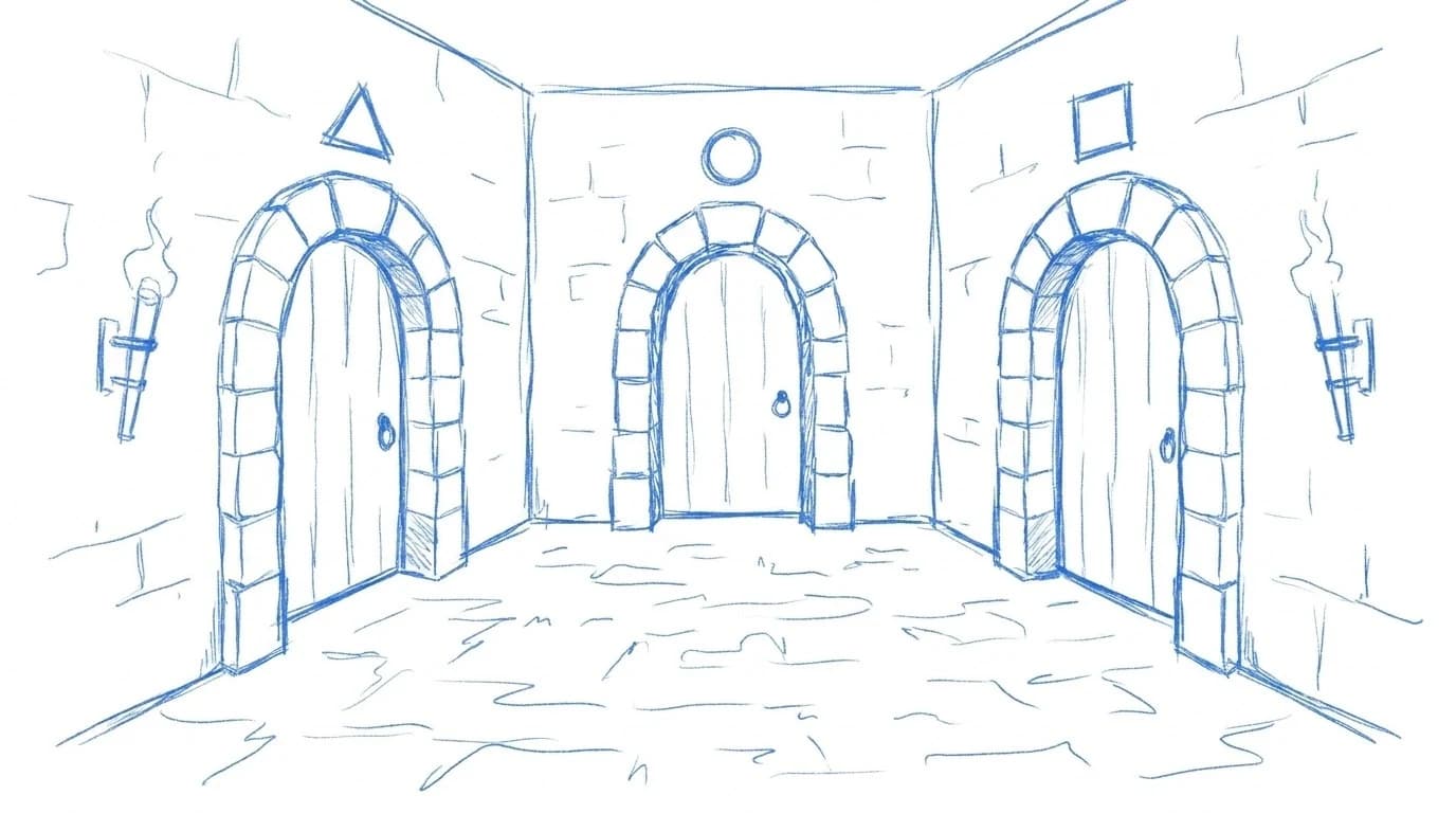 Sala de piedra con tres puertas abiertas, una por cada portal de empleo entre los que elegir al salir de LinkedIn